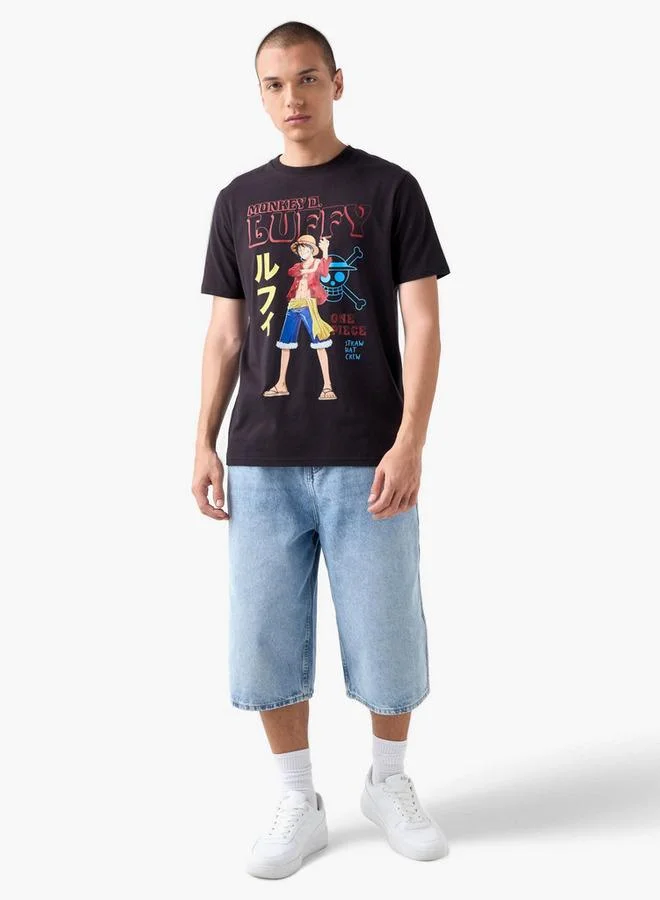 SP Characters Regular Fit Luffy Print Round Neck T-shirt